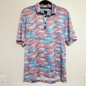 Con.struct‎ Performance Dinosaur All Over Print Golf Polo Shirt Mens Medium EUC